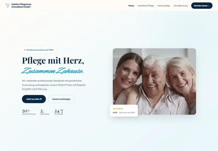 Desktop-Screenshot der Website Mobiles Pflegeteam Schwalbach