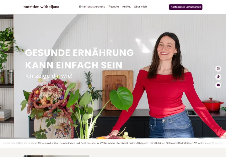 Desktop-Screenshot der Website Nutrition with Tijana