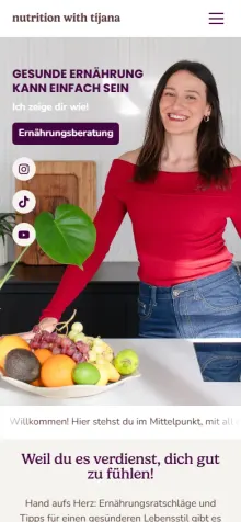 Mobile Ansicht der Website Nutrition with Tijana